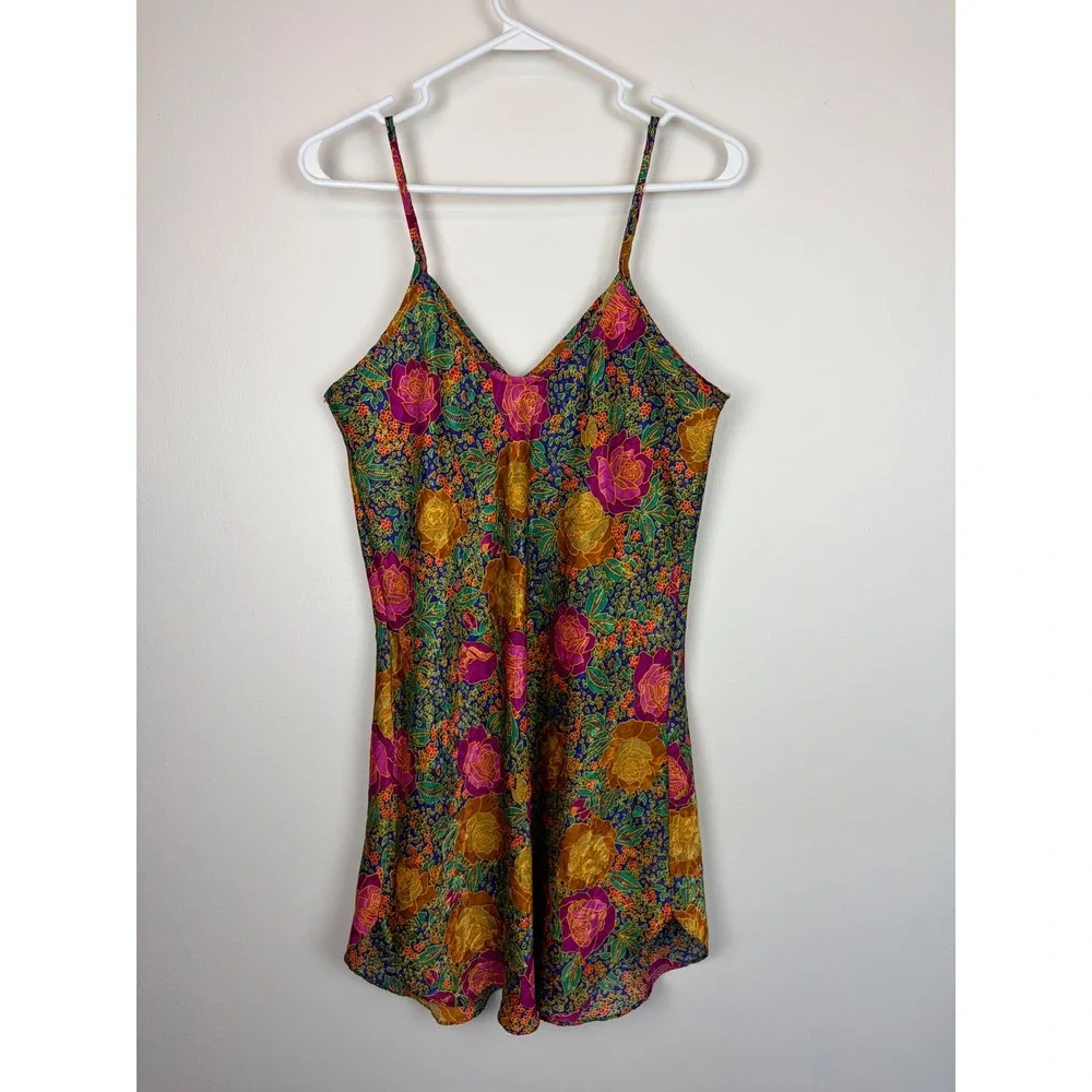 Vintage Floral Satin Slip Dress Large? 90s V-Neck Nightgown Chemise Romantic - Picture 3 of 4